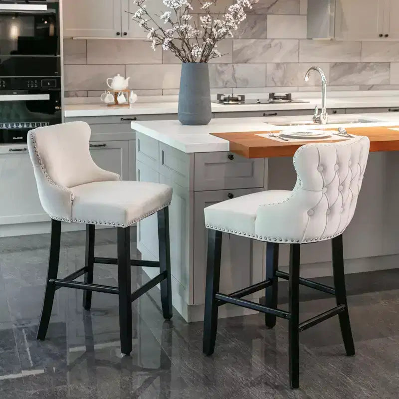 Set di 2 Moderni Sgabelli da Bancone in Velluto con Schienale Alto – Altezza Fissa 67.8 cm, per Cucina e Caffetteria