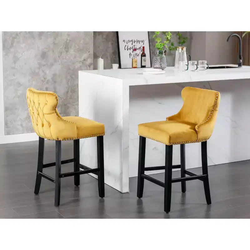 Set di 2 Moderni Sgabelli da Bancone in Velluto con Schienale Alto – Altezza Fissa 67.8 cm, per Cucina e Caffetteria