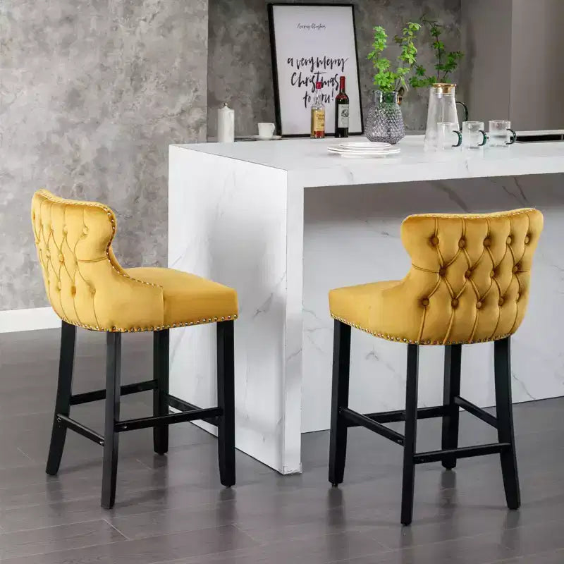 Set di 2 Moderni Sgabelli da Bancone in Velluto con Schienale Alto – Altezza Fissa 67.8 cm, per Cucina e Caffetteria