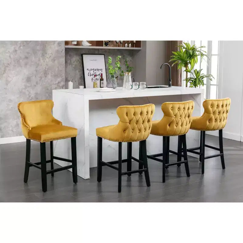 Set di 2 Moderni Sgabelli da Bancone in Velluto con Schienale Alto – Altezza Fissa 67.8 cm, per Cucina e Caffetteria