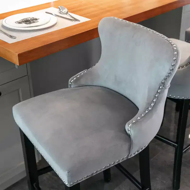 Set di 2 Moderni Sgabelli da Bancone in Velluto con Schienale Alto – Altezza Fissa 67.8 cm, per Cucina e Caffetteria