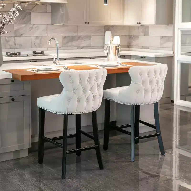 Set di 2 Moderni Sgabelli da Bancone in Velluto con Schienale Alto – Altezza Fissa 67.8 cm, per Cucina e Caffetteria