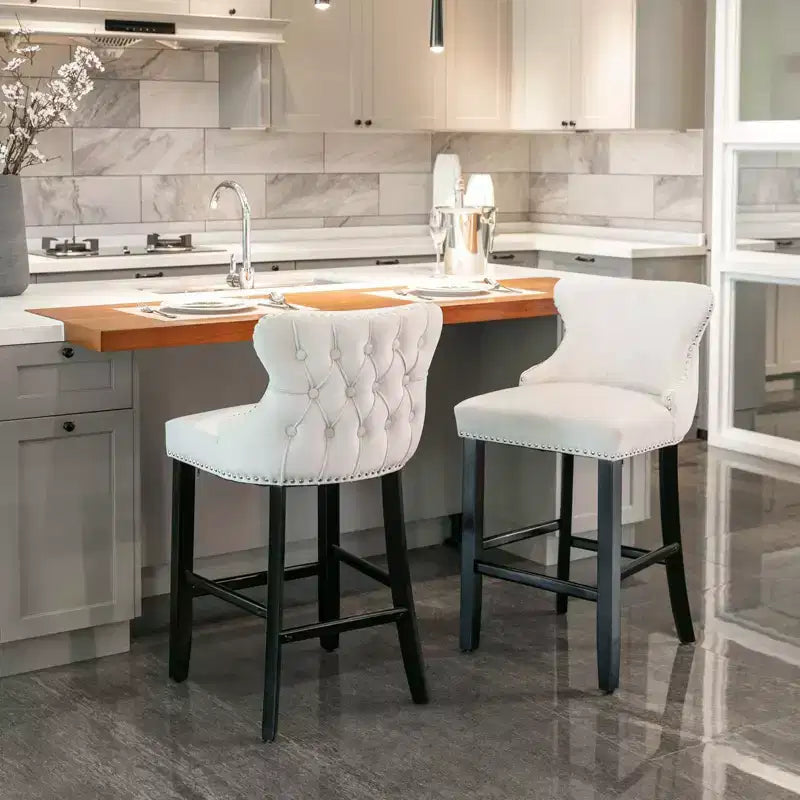 Set di 2 Moderni Sgabelli da Bancone in Velluto con Schienale Alto – Altezza Fissa 67.8 cm, per Cucina e Caffetteria