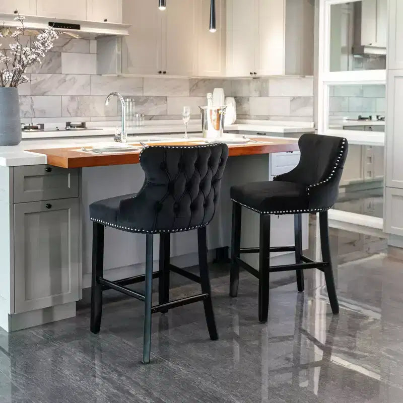 Set di 2 Moderni Sgabelli da Bancone in Velluto con Schienale Alto – Altezza Fissa 67.8 cm, per Cucina e Caffetteria