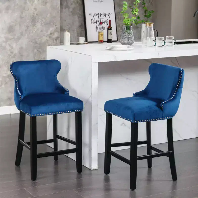 Set di 2 Moderni Sgabelli da Bancone in Velluto con Schienale Alto – Altezza Fissa 67.8 cm, per Cucina e Caffetteria