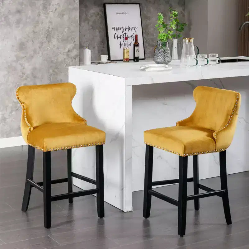 Set di 2 Moderni Sgabelli da Bancone in Velluto con Schienale Alto – Altezza Fissa 67.8 cm, per Cucina e Caffetteria