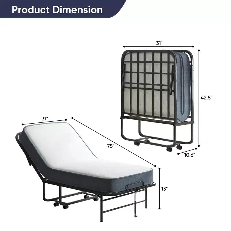 Letto Pieghevole per Ospiti Matrimoniale a Una Piazza con Materasso in Memory Foam da 13 cm e Ruote – Richiudibile e Portatile