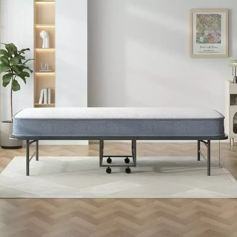 Letto Pieghevole per Ospiti Matrimoniale a Una Piazza con Materasso in Memory Foam da 13 cm e Ruote – Richiudibile e Portatile