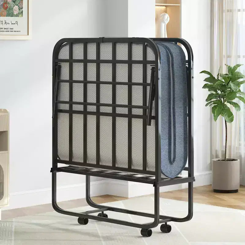 Letto Pieghevole per Ospiti Matrimoniale a Una Piazza con Materasso in Memory Foam da 13 cm e Ruote – Richiudibile e Portatile