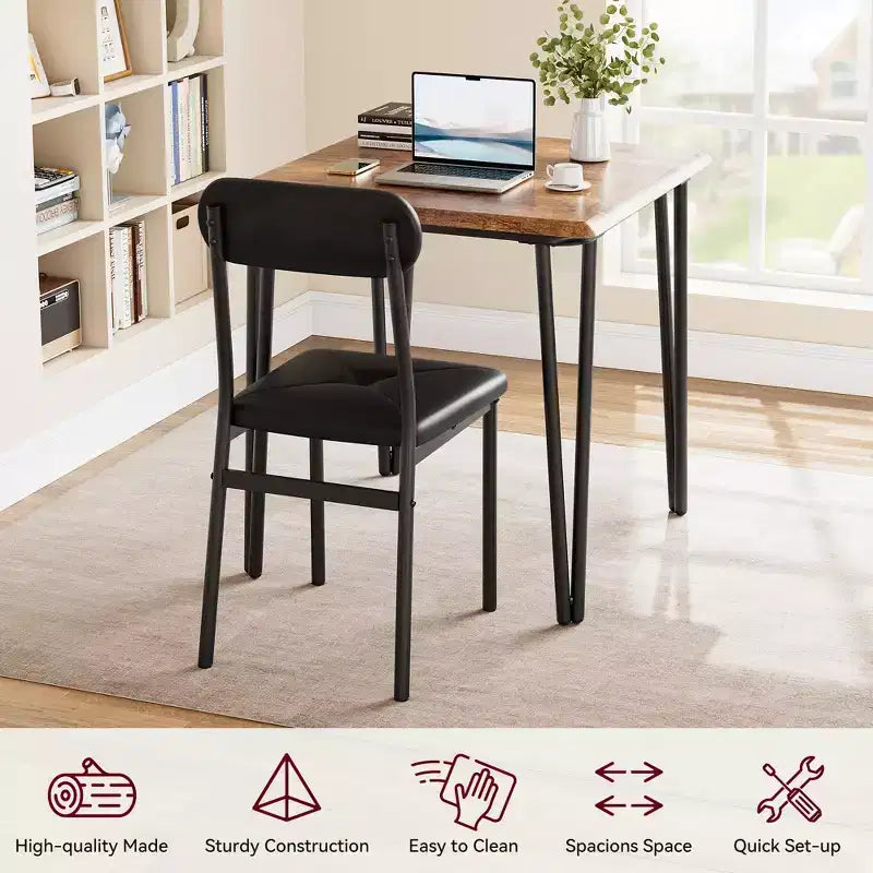Set da Pranzo Quadrato da 3 Pezzi per 2 Persone – Struttura in Metallo, Piano in MDF e Sedie Imbottite