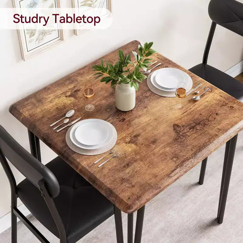 Set da Pranzo Quadrato da 3 Pezzi per 2 Persone – Struttura in Metallo, Piano in MDF e Sedie Imbottite