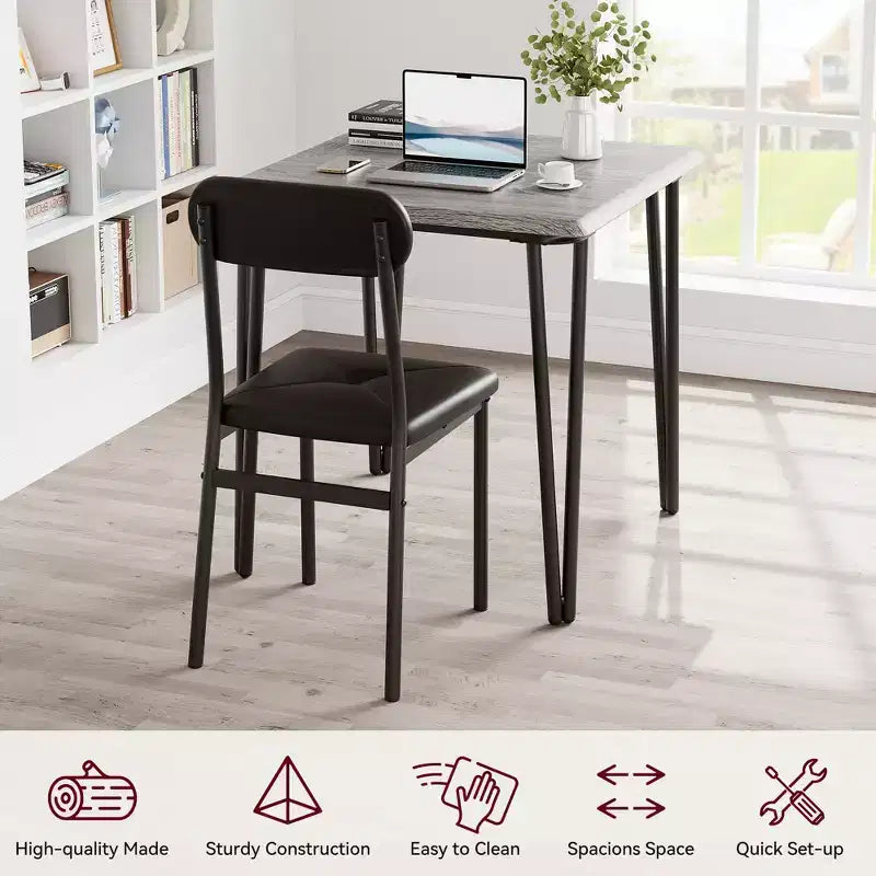 Set da Pranzo Quadrato da 3 Pezzi per 2 Persone – Struttura in Metallo, Piano in MDF e Sedie Imbottite