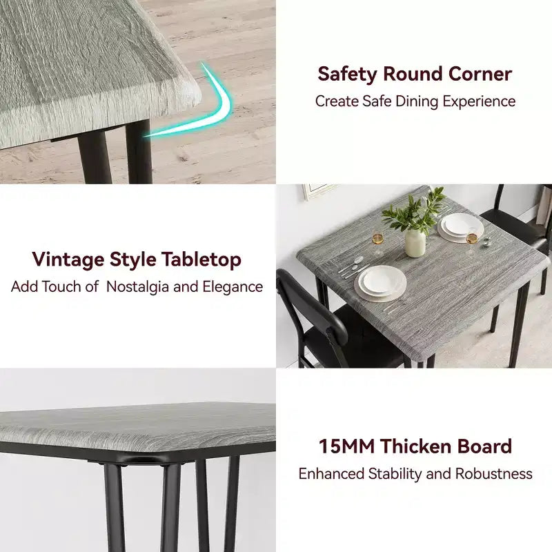 Set da Pranzo Quadrato da 3 Pezzi per 2 Persone – Struttura in Metallo, Piano in MDF e Sedie Imbottite