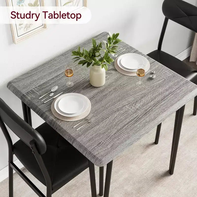 Set da Pranzo Quadrato da 3 Pezzi per 2 Persone – Struttura in Metallo, Piano in MDF e Sedie Imbottite
