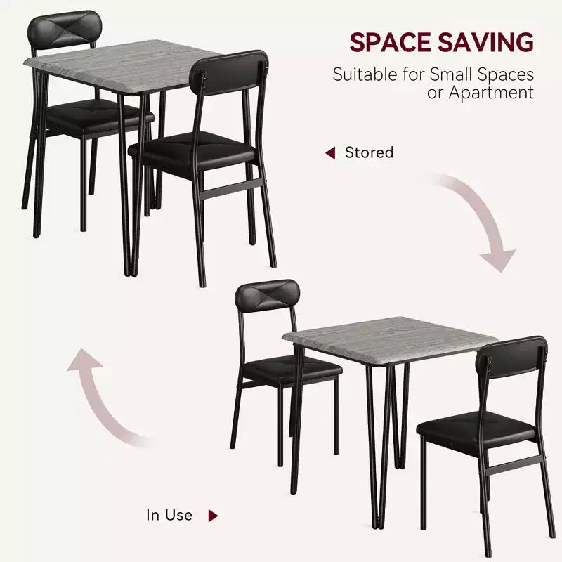 Set da Pranzo Quadrato da 3 Pezzi per 2 Persone – Struttura in Metallo, Piano in MDF e Sedie Imbottite
