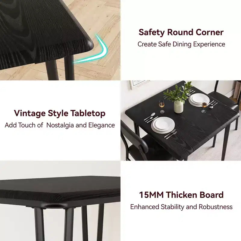 Set da Pranzo Quadrato da 3 Pezzi per 2 Persone – Struttura in Metallo, Piano in MDF e Sedie Imbottite