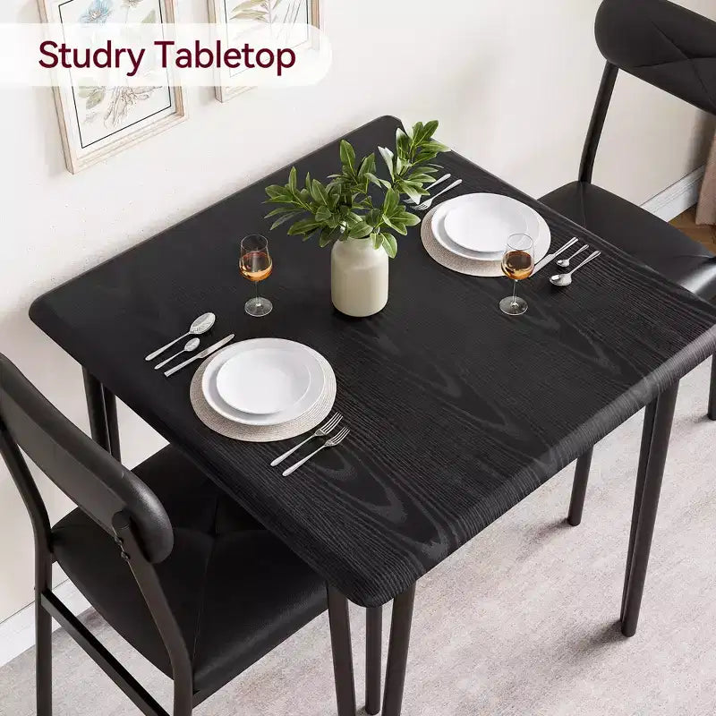 Set da Pranzo Quadrato da 3 Pezzi per 2 Persone – Struttura in Metallo, Piano in MDF e Sedie Imbottite