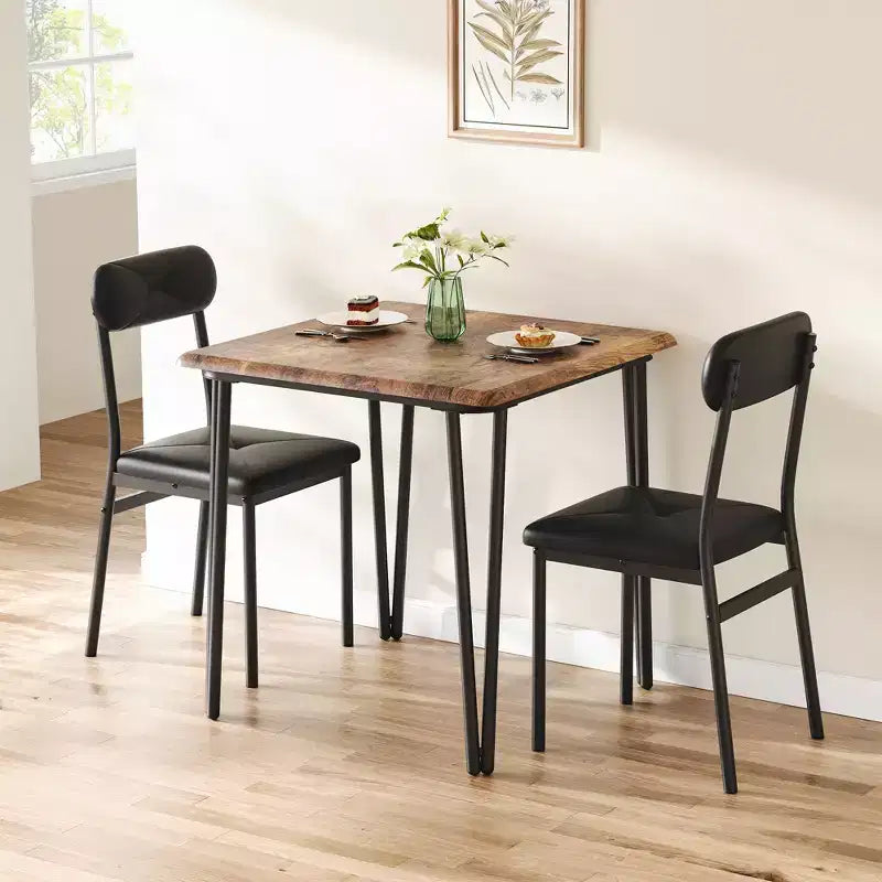 Set da Pranzo Quadrato da 3 Pezzi per 2 Persone – Struttura in Metallo, Piano in MDF e Sedie Imbottite