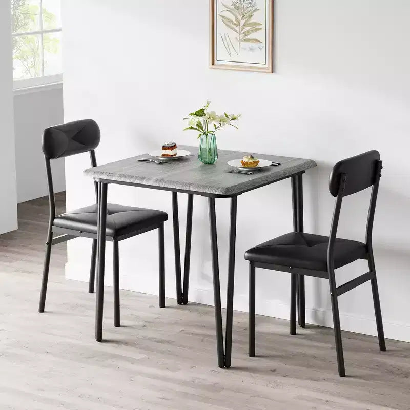 Set da Pranzo Quadrato da 3 Pezzi per 2 Persone – Struttura in Metallo, Piano in MDF e Sedie Imbottite