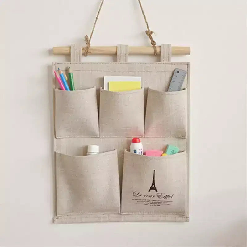 Organizzatore da Parete con Stampa Torre Eiffel e 5 Tasche in Tela – 31,75x24,13 cm