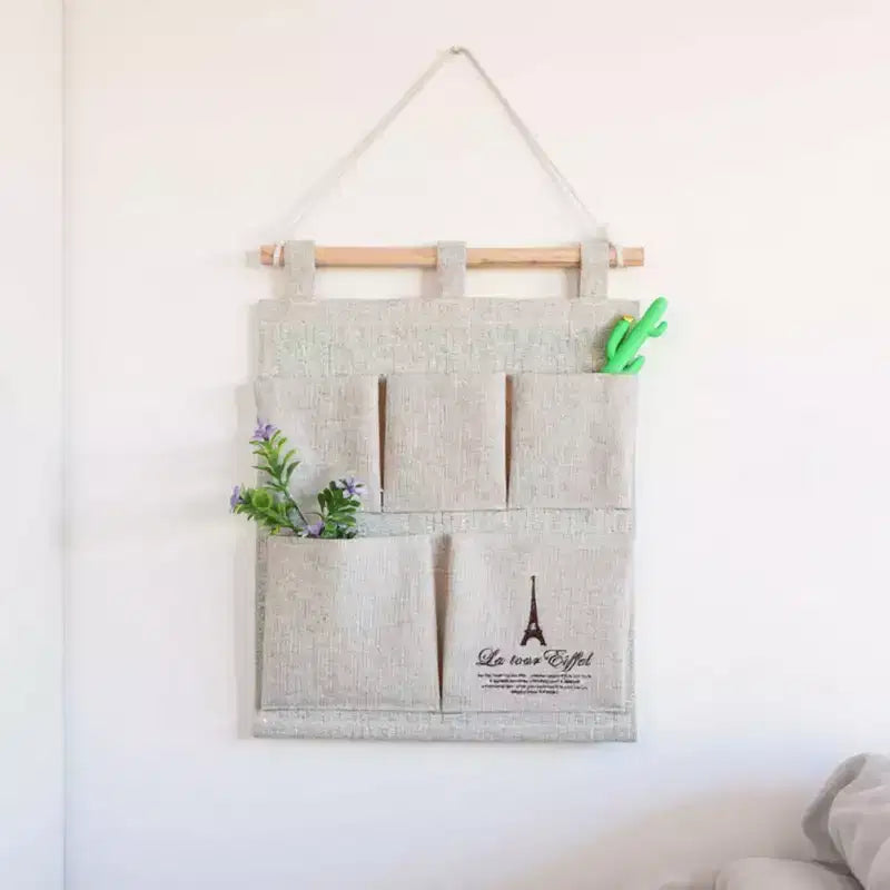 Organizzatore da Parete con Stampa Torre Eiffel e 5 Tasche in Tela – 31,75x24,13 cm