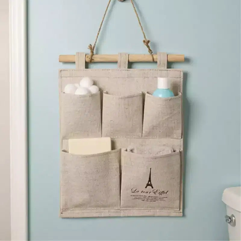 Organizzatore da Parete con Stampa Torre Eiffel e 5 Tasche in Tela – 31,75x24,13 cm