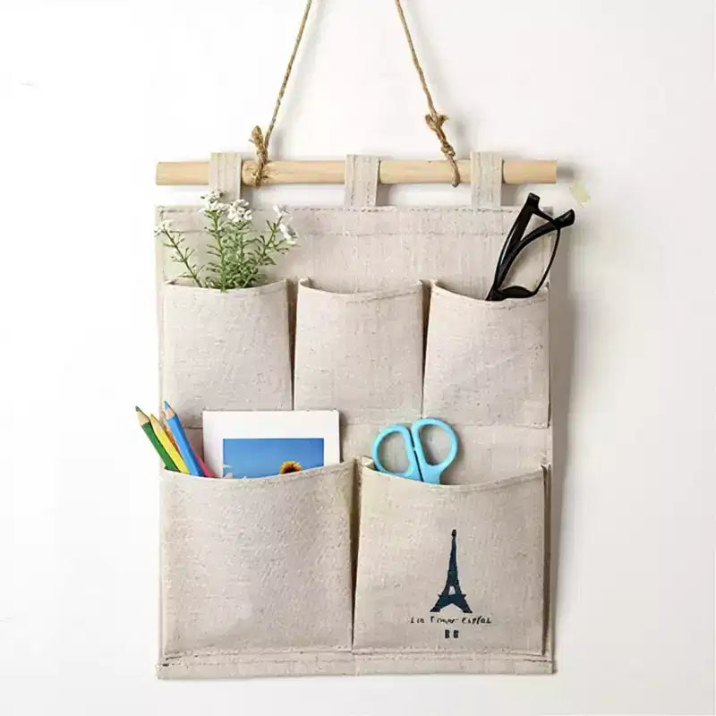 Organizzatore da Parete con Stampa Torre Eiffel e 5 Tasche in Tela – 31,75x24,13 cm