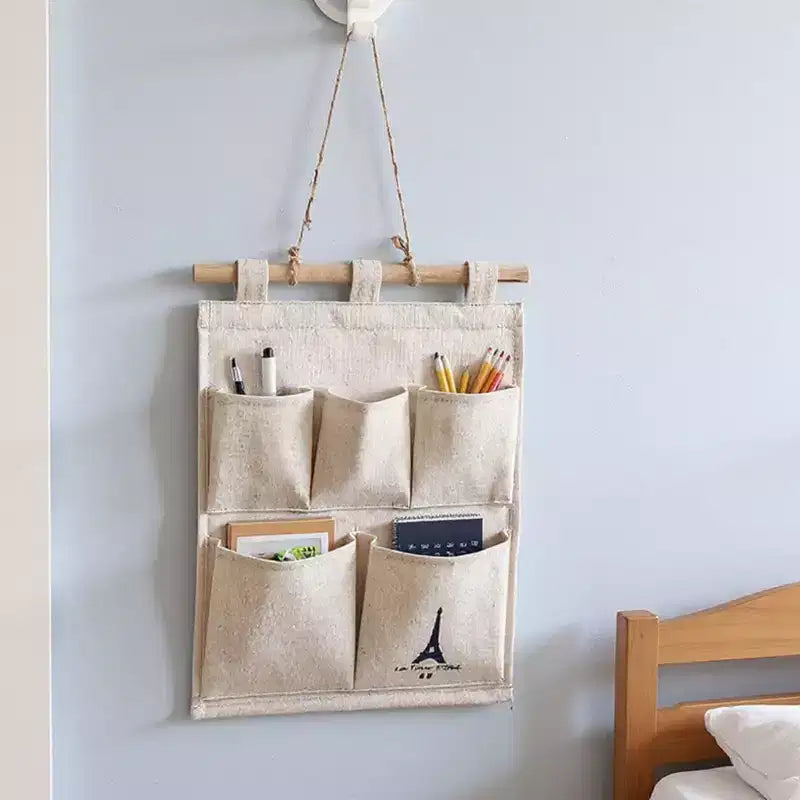 Organizzatore da Parete con Stampa Torre Eiffel e 5 Tasche in Tela – 31,75x24,13 cm