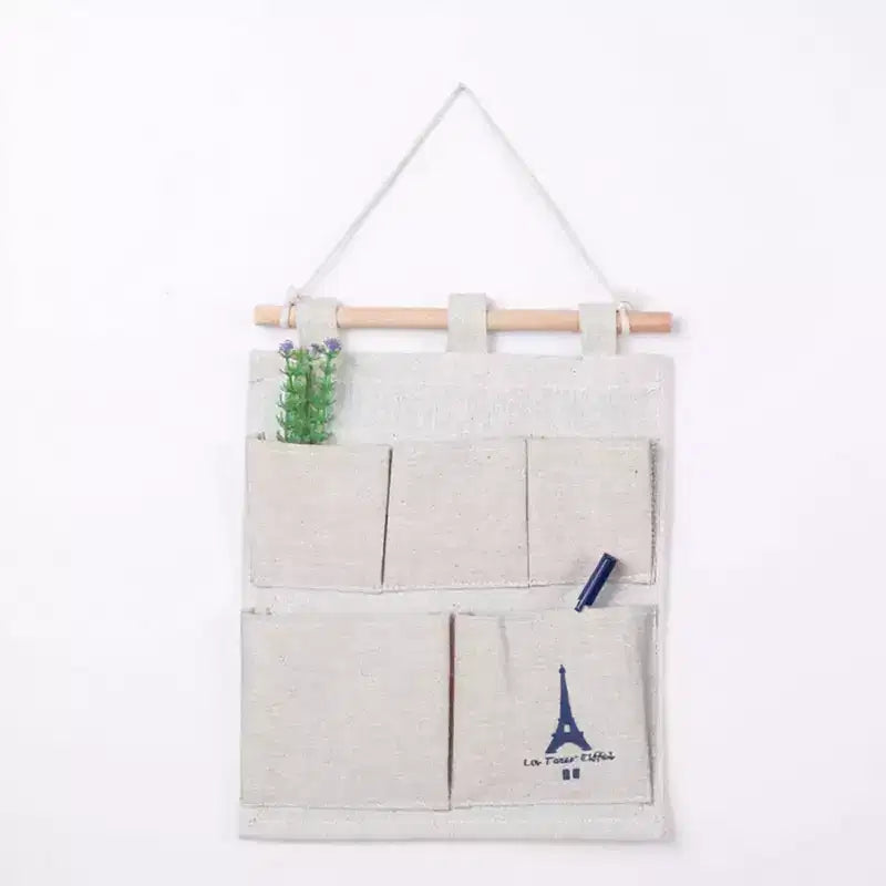 Organizzatore da Parete con Stampa Torre Eiffel e 5 Tasche in Tela – 31,75x24,13 cm