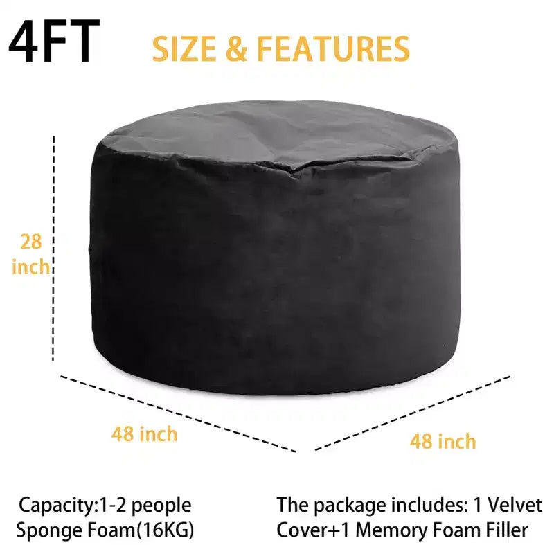 Pouf Gigante da 120 cm per Adulti e Ragazzi – Imbottitura in Gommapiuma Sminuzzata, Tessuto Morbido in Velluto