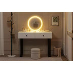 Specchio rotondo LED da trucco con 2 cassetti – Moderna struttura in ferro, bianco