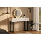 Specchio rotondo LED da trucco con 2 cassetti – Moderna struttura in ferro, bianco
