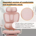 Sedia da ufficio ergonomica in mesh rosa con poggiapiedi, braccioli regolabili, supporto lombare e poggiatesta