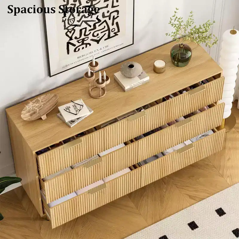 Cassettiera a 7 cassetti scanalati con maniglie dorate – Mobile contenitore moderno per camera da letto e soggiorno