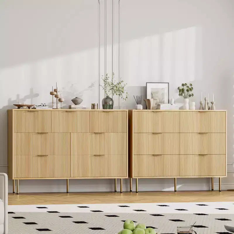 Cassettiera a 7 cassetti scanalati con maniglie dorate – Mobile contenitore moderno per camera da letto e soggiorno