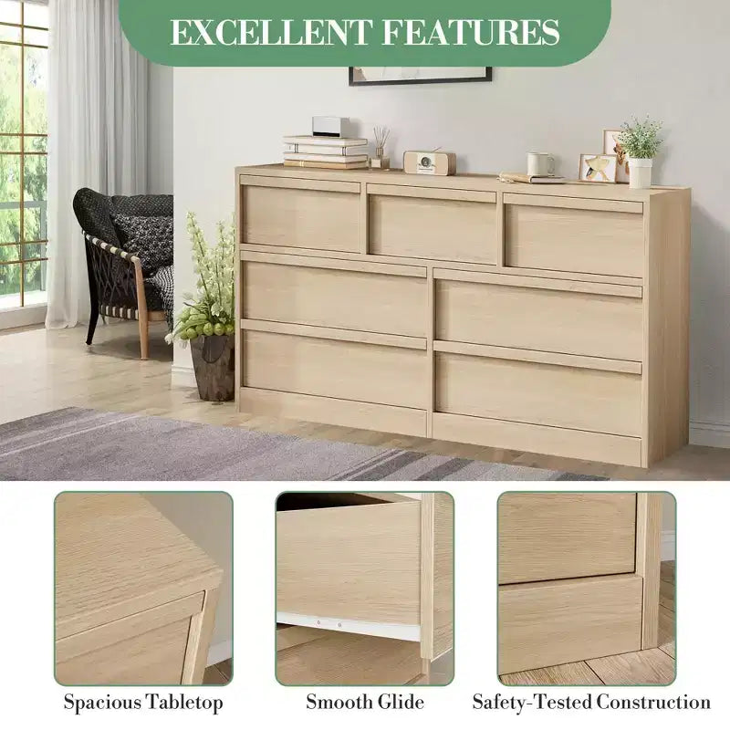 Cassettiera/credenza scandinava a 6 cassetti in legno con piano spazioso – 137 cm di larghezza