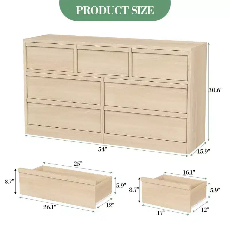 Cassettiera/credenza scandinava a 6 cassetti in legno con piano spazioso – 137 cm di larghezza