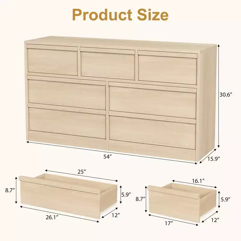 Cassettiera/credenza scandinava a 6 cassetti in legno con piano spazioso – 137 cm di larghezza