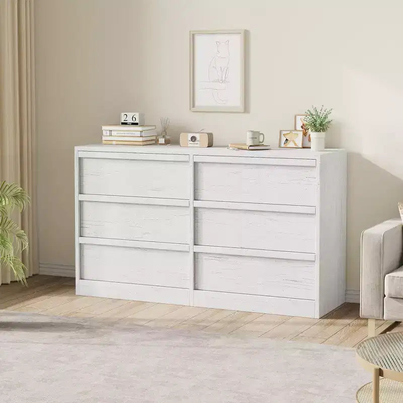 Cassettiera/credenza scandinava a 6 cassetti in legno con piano spazioso – 137 cm di larghezza