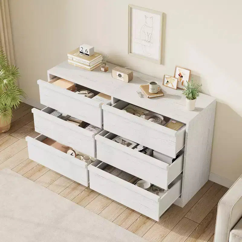 Cassettiera/credenza scandinava a 6 cassetti in legno con piano spazioso – 137 cm di larghezza