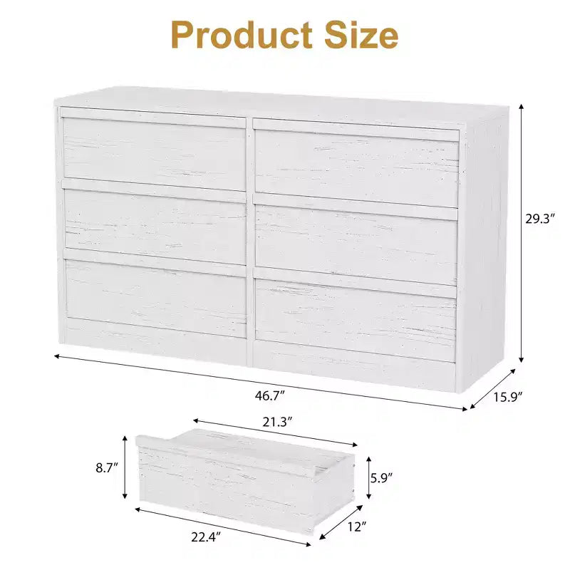 Cassettiera/credenza scandinava a 6 cassetti in legno con piano spazioso – 137 cm di larghezza