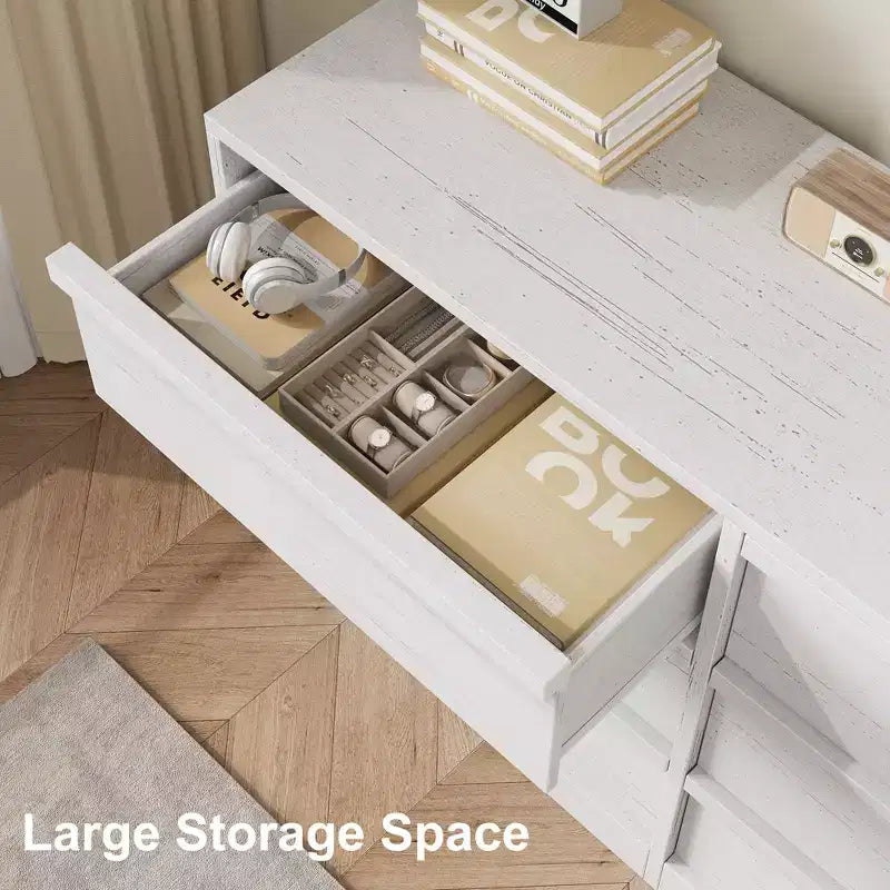 Cassettiera/credenza scandinava a 6 cassetti in legno con piano spazioso – 137 cm di larghezza