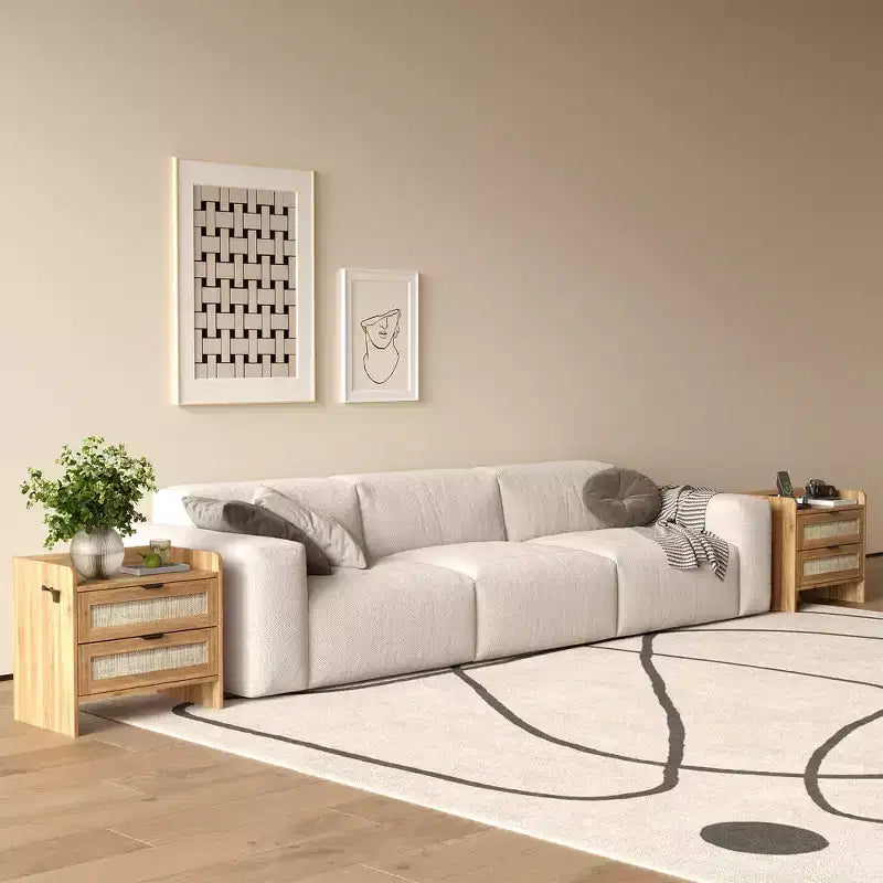 Set di 2 comodini bohémien in stile rattan con stazione di ricarica Type-C e 2 cassetti