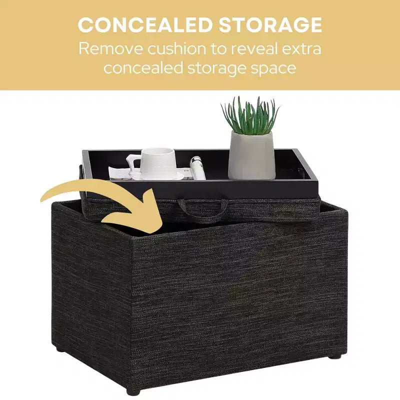 Pouf contenitore Accent con vassoio reversibile – Ecopelle antracite, nessun assemblaggio richiesto