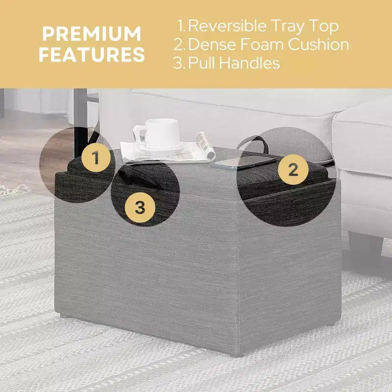Pouf contenitore Accent con vassoio reversibile – Ecopelle antracite, nessun assemblaggio richiesto