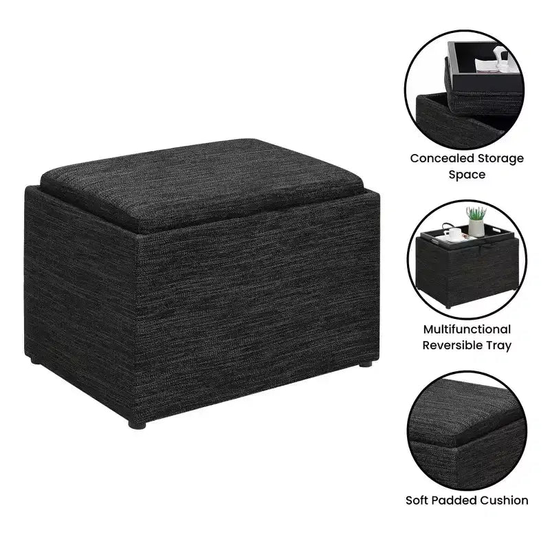 Pouf contenitore Accent con vassoio reversibile – Ecopelle antracite, nessun assemblaggio richiesto