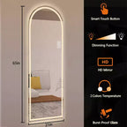 Specchio a figura intera a LED ad arco da 65" con modalità di illuminazione regolabili – Montaggio a parete moderno