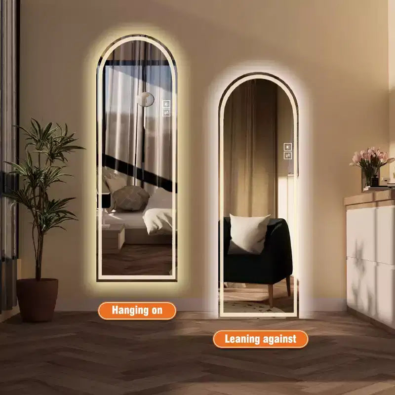 Specchio a figura intera a LED ad arco da 65" con modalità di illuminazione regolabili – Montaggio a parete moderno
