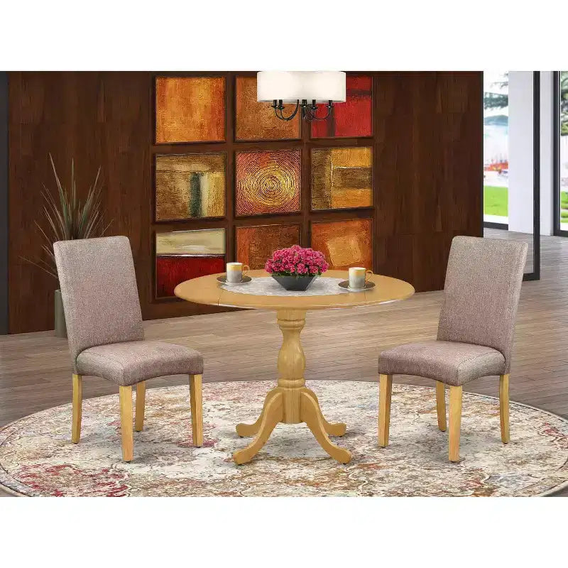 Set da Pranzo 3 Pezzi in Legno Massello di Rovere Naturale con Sedie Alto Schienale – Allungabile