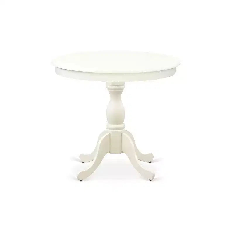 Set da pranzo da 3 pezzi in legno massello, colore bianco, con base a piedistallo, rotondo, 2 posti